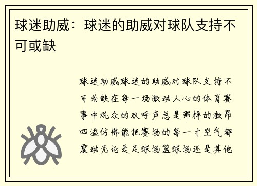 球迷助威:球迷的助威对球队支持不可或缺
