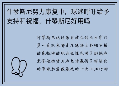 什琴斯尼努力康复中,球迷呼吁给予支持和祝福,什琴斯尼好用吗