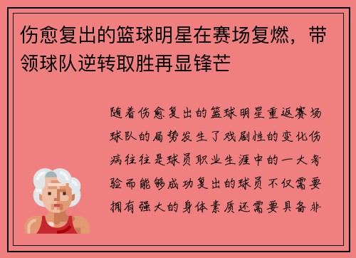 伤愈复出的篮球明星在赛场复燃,带领球队逆转取胜再显锋芒
